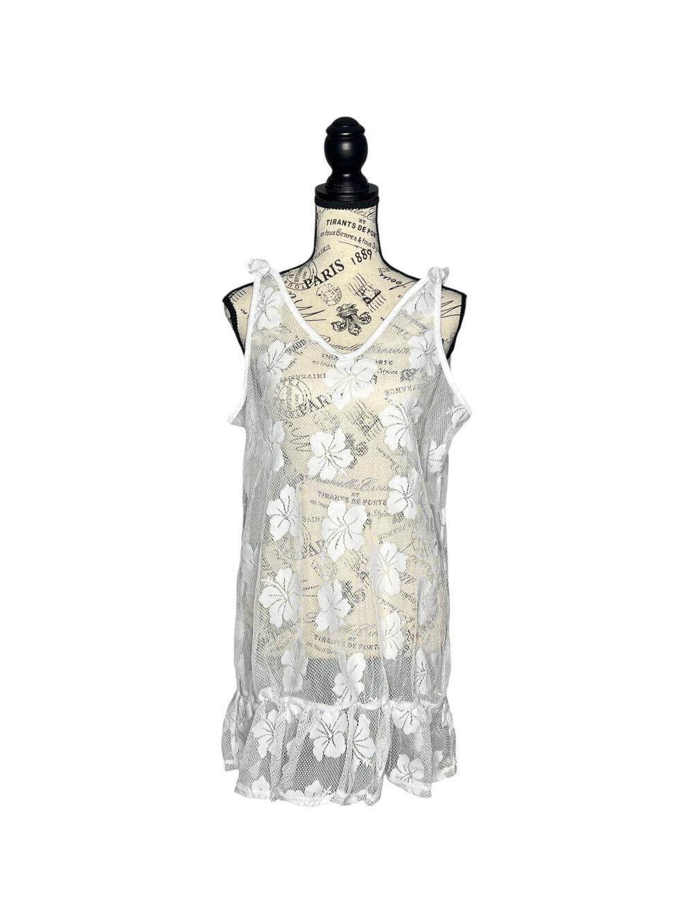 Miken Swim (M) Sheer Dress Tie-Shoulder Ruffle Swimwear Bathing Suit Cover-Up